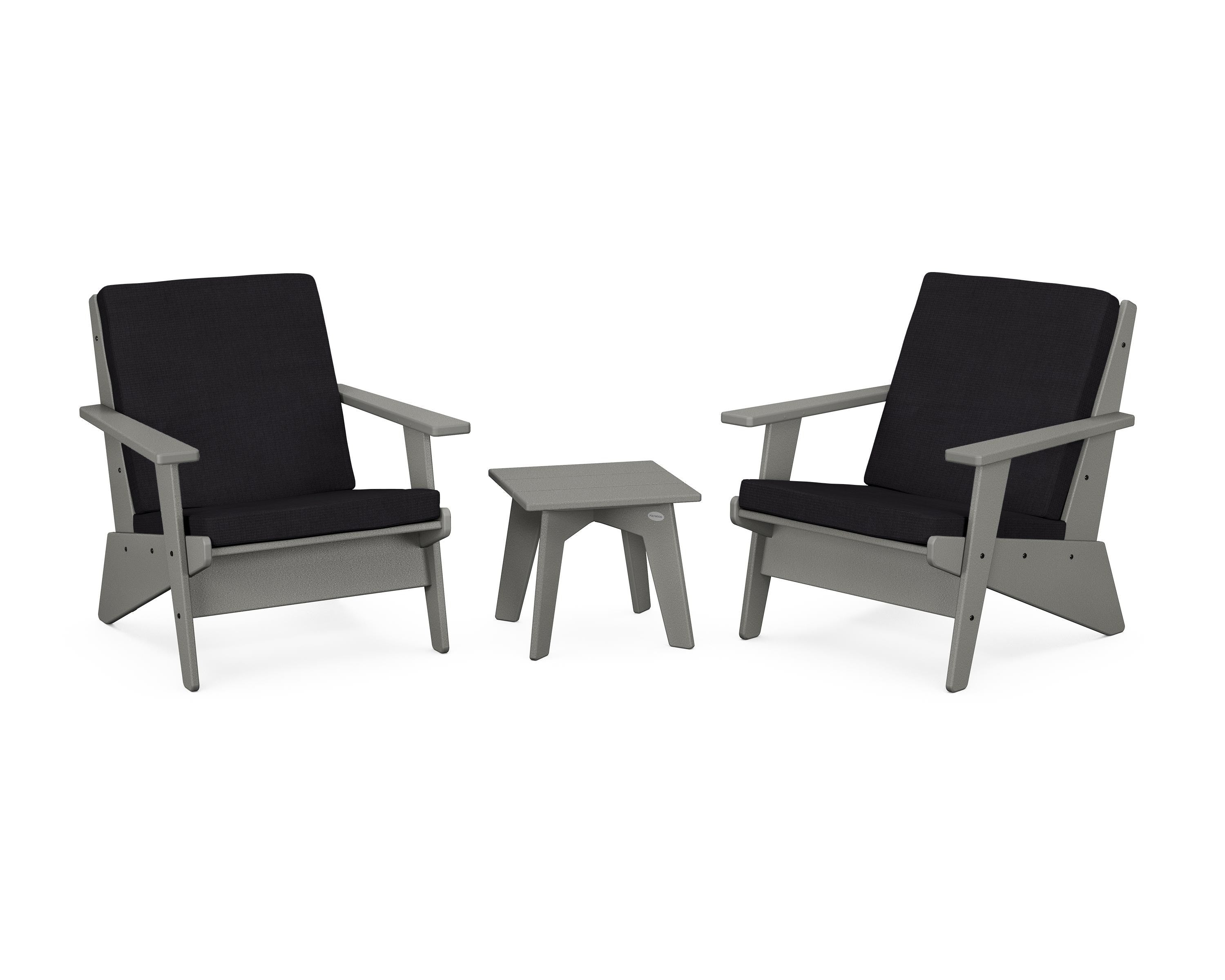 POLYWOOD® Riviera Modern Lounge 3-Piece Set in Slate Grey / Midnight Linen