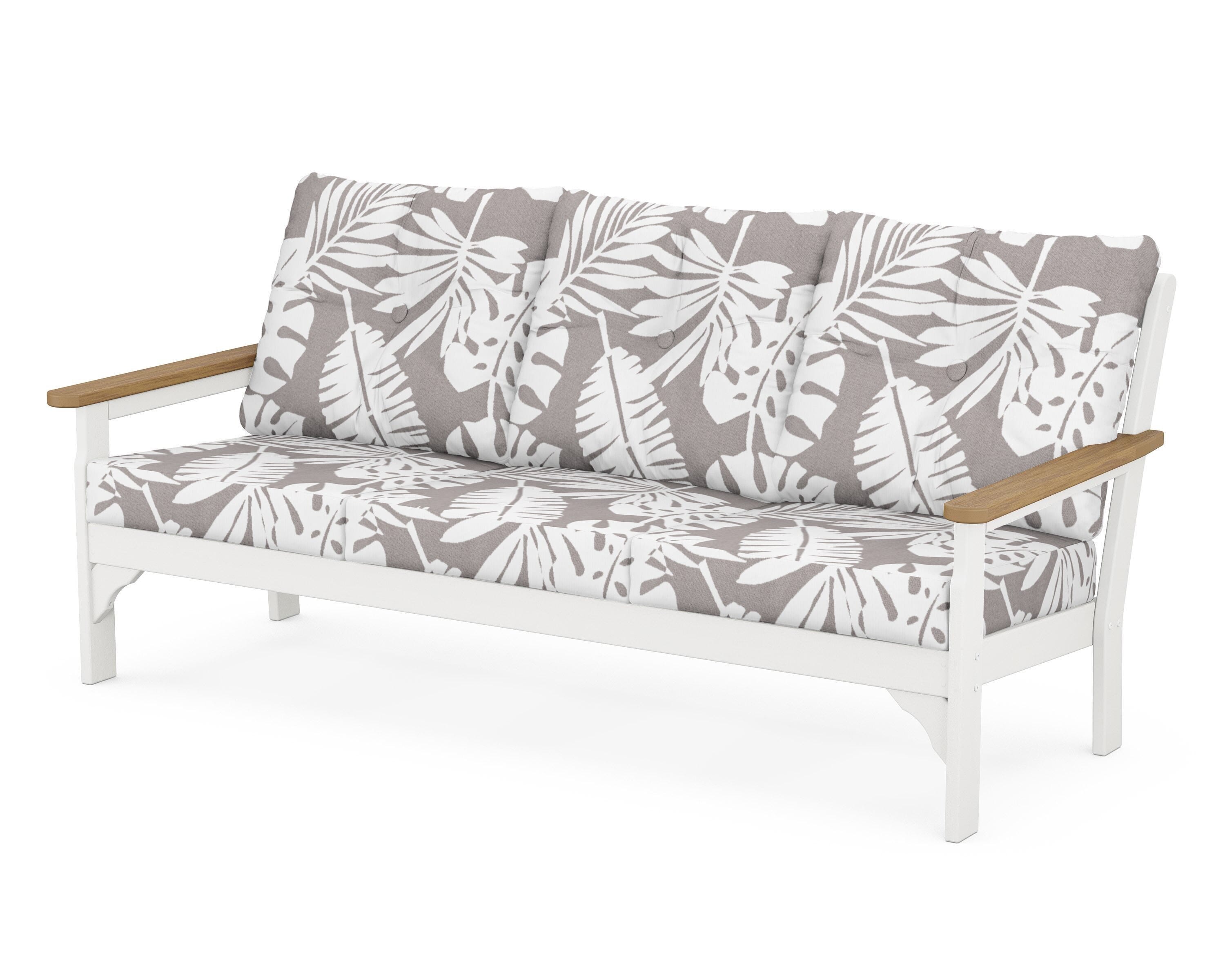 POLYWOOD® Vineyard Deep Seating Sofa in White / Natural / Leaf Grey Mist
