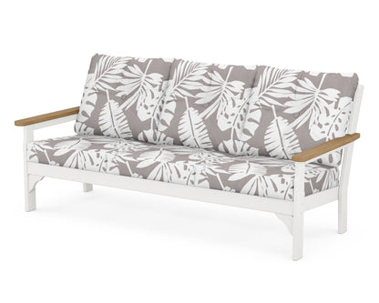 POLYWOOD® Vineyard Deep Seating Sofa in White / Natural / Leaf Grey Mist