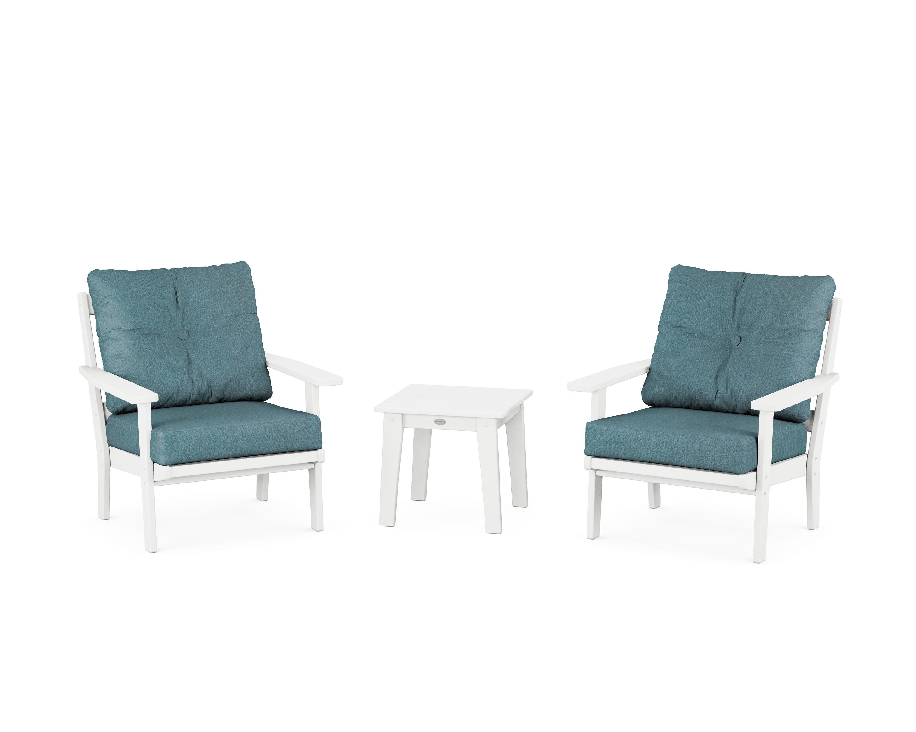 POLYWOOD® Prairie 3-Piece Deep Seating Set in White / Ocean Teal