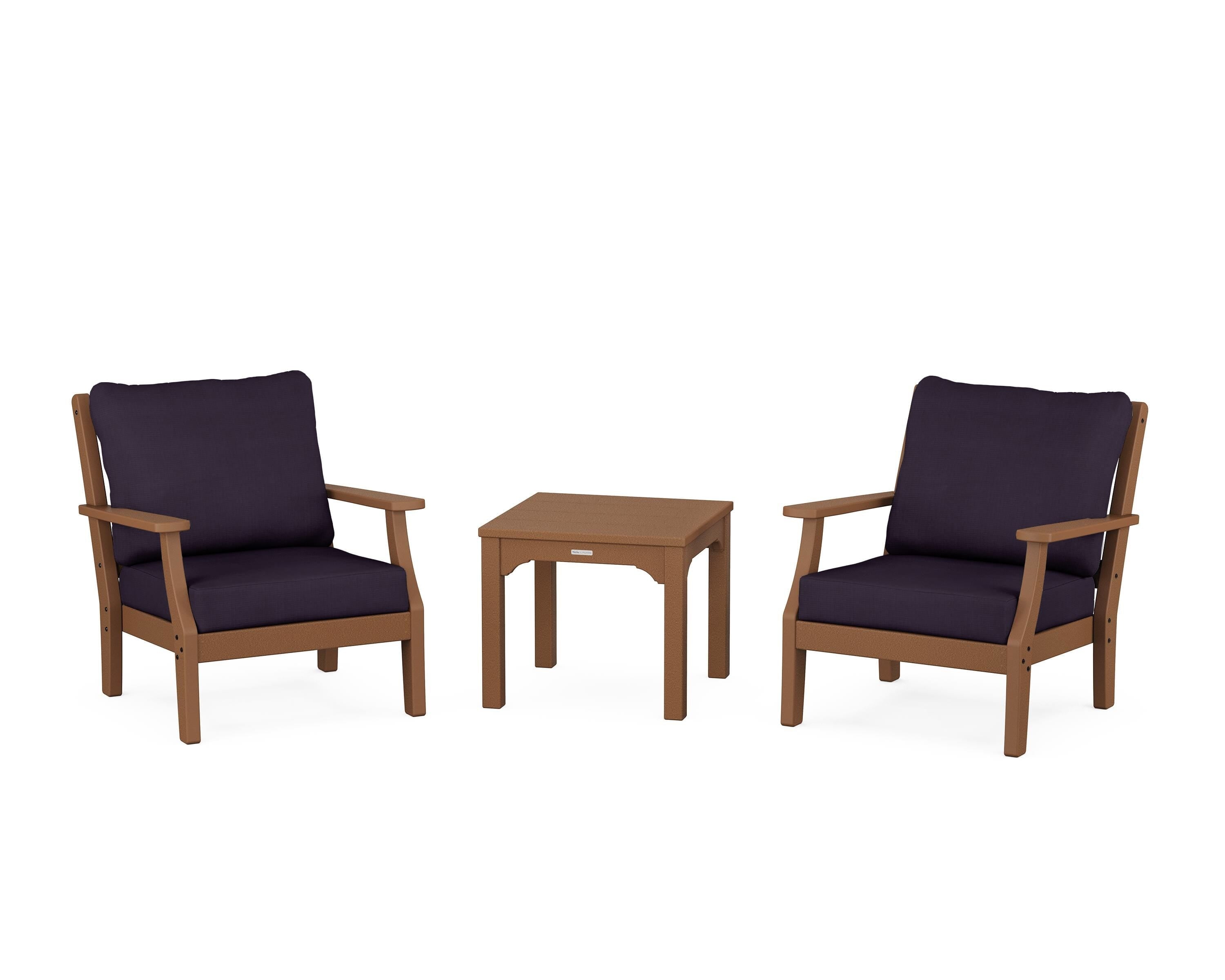 Martha Stewart by POLYWOOD® Chinoiserie 3-Piece Deep Seating Set in Teak / Navy Linen