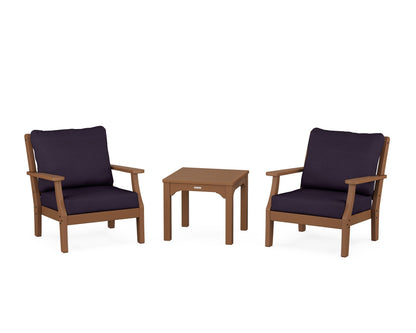 Martha Stewart by POLYWOOD® Chinoiserie 3-Piece Deep Seating Set in Teak / Navy Linen