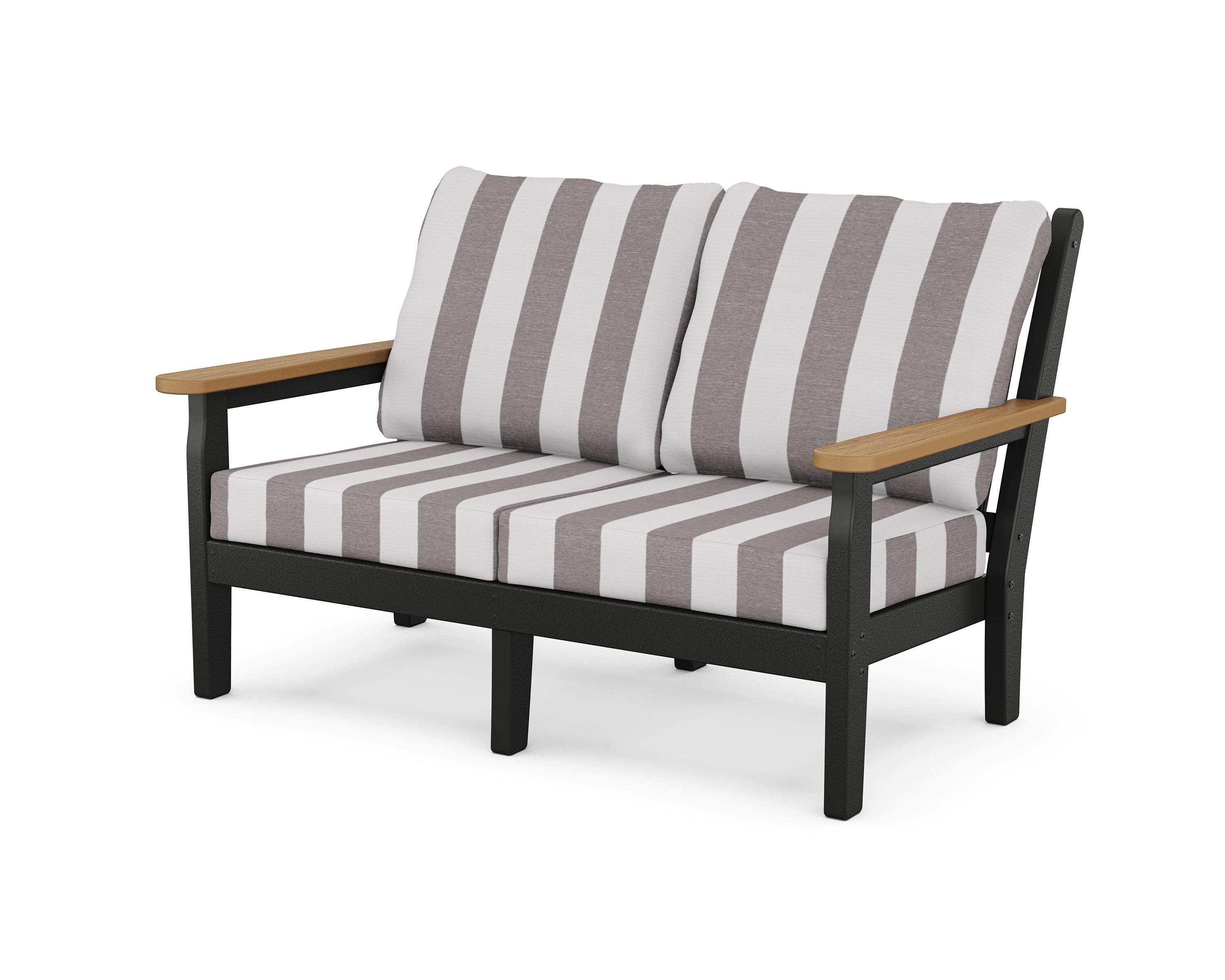 POLYWOOD® Chippendale Deep Seating Loveseat in Black / Natural / Cabana Stripe Grey Mist