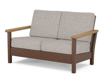 POLYWOOD® Harbour Deep Seating Loveseat in Mahogany / Natural / Weathered Tweed