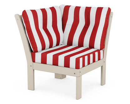 POLYWOOD® Vineyard Modular Corner Chair in Sand / Cabana Stripe Crimson