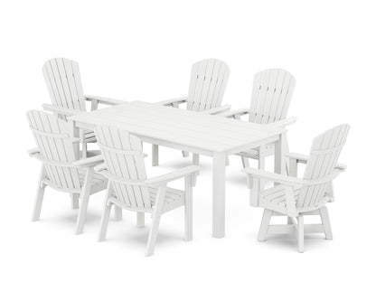 POLYWOOD® Nautical Curveback Adirondack Swivel 7-Piece Parsons Dining Set in White