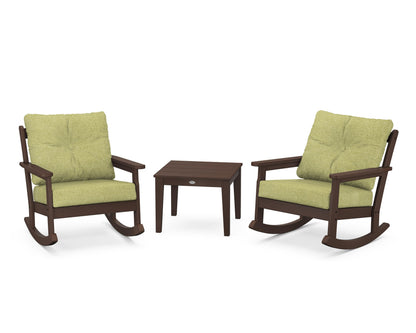 POLYWOOD® Vineyard 3-Piece Deep Seating Rocker Set in Mahogany / Chartreuse Boucle