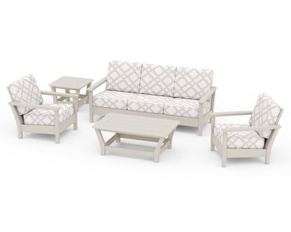 POLYWOOD® Harbour 5-Piece Deep Seating Set in Sand / Trellis Dune Burlap