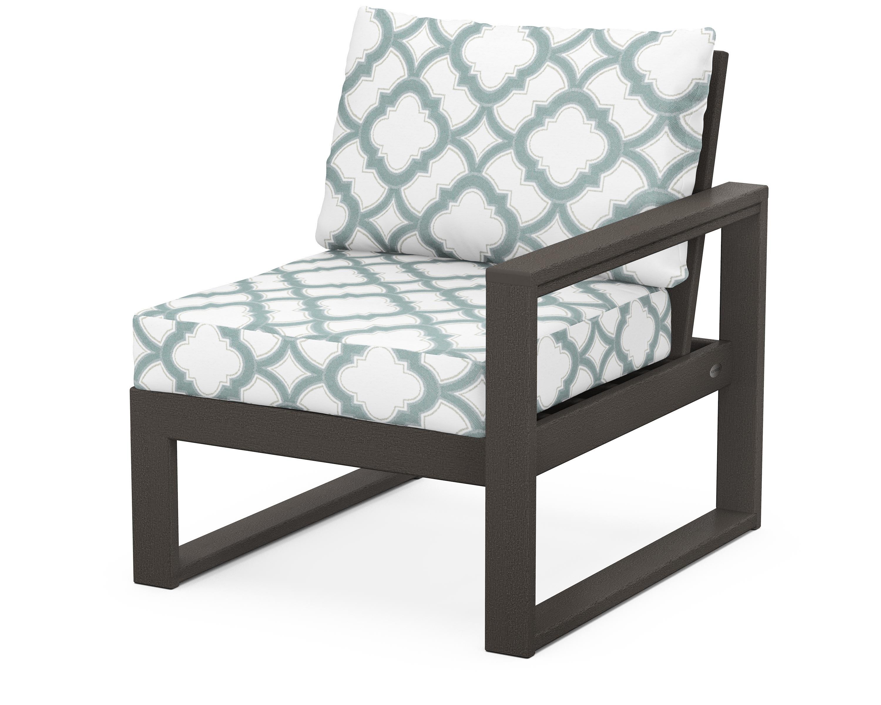 POLYWOOD® EDGE Modular Right Arm Chair in Vintage Coffee / Trellis Glacier Spa