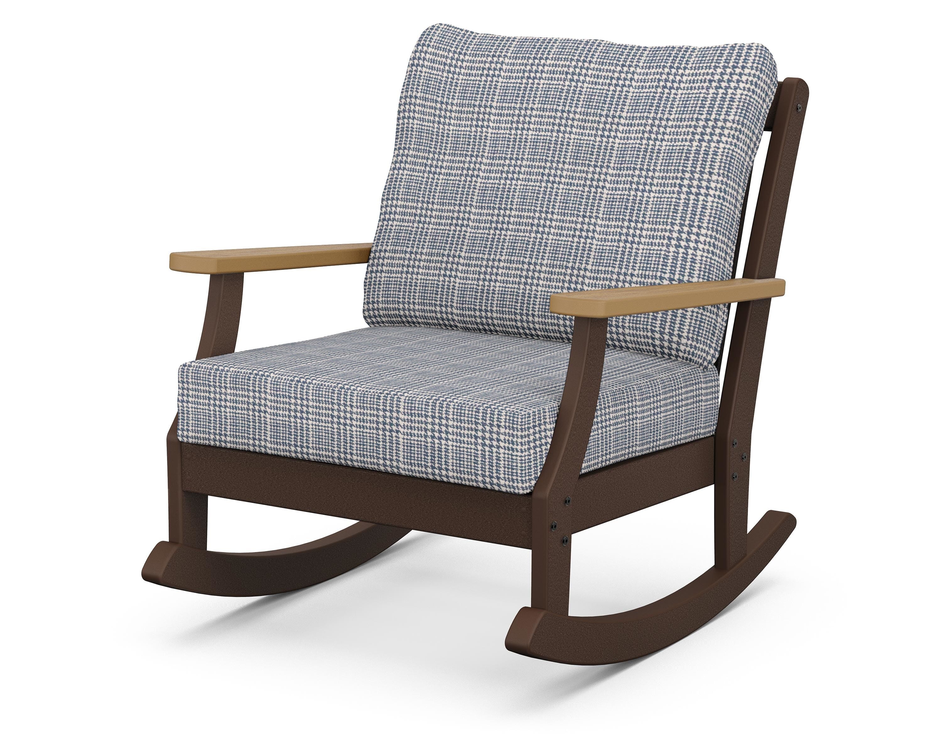 POLYWOOD® Braxton Deep Seating Rocking Chair in Mahogany / Natural / Houndstooth Sky Blue
