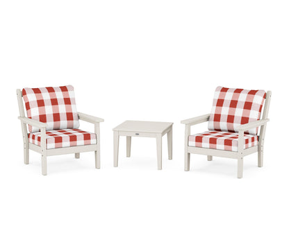 POLYWOOD® Chippendale 3-Piece Deep Seating Set in Sand / Buffalo Plaid Crimson
