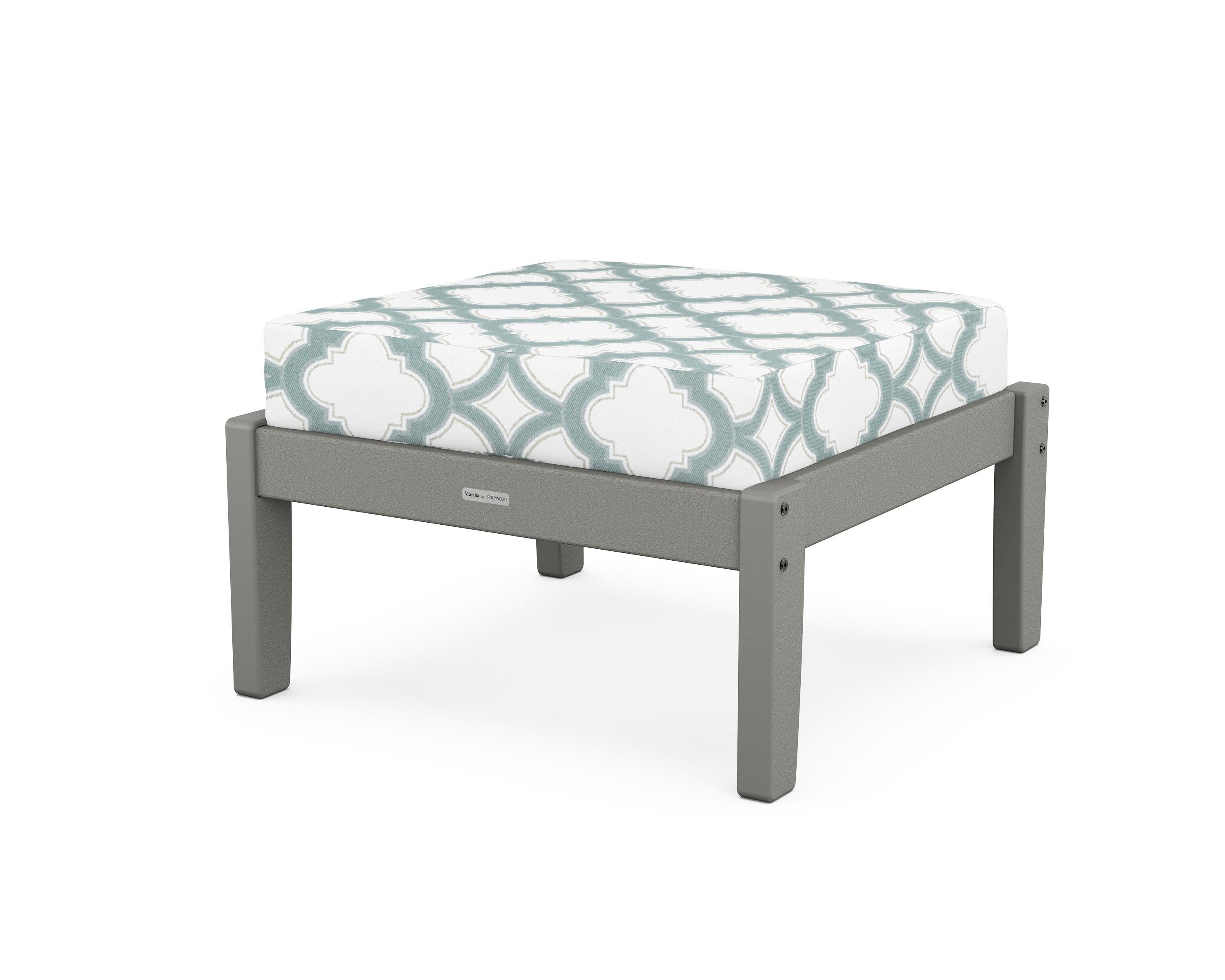 Martha Stewart by POLYWOOD® Chinoiserie Deep Seating Ottoman in Slate Grey / Trellis Glacier Spa