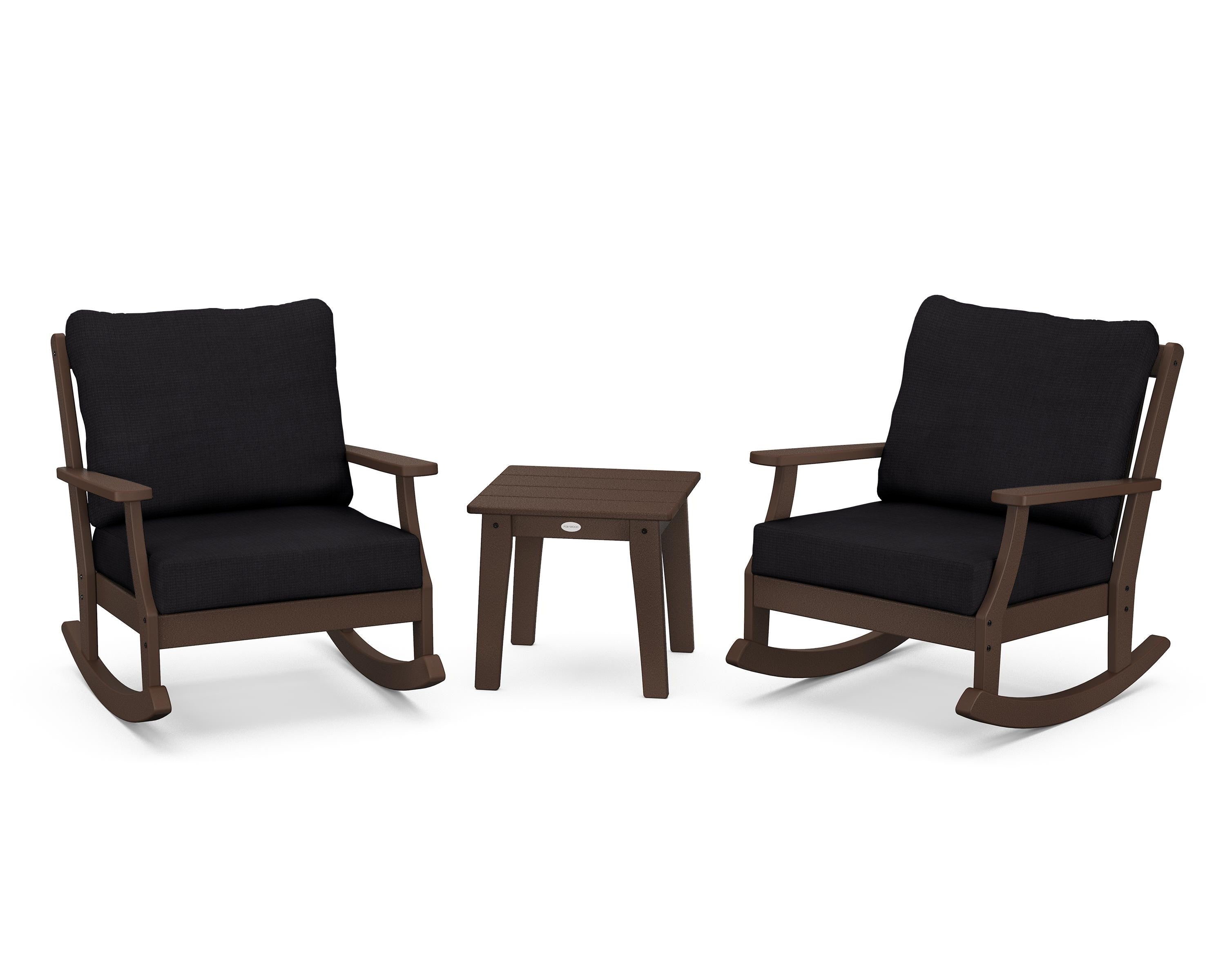 POLYWOOD® Braxton 3-Piece Deep Seating Rocker Set in Mahogany / Midnight Linen