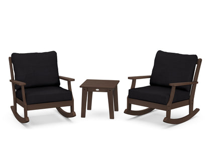 POLYWOOD® Braxton 3-Piece Deep Seating Rocker Set in Mahogany / Midnight Linen