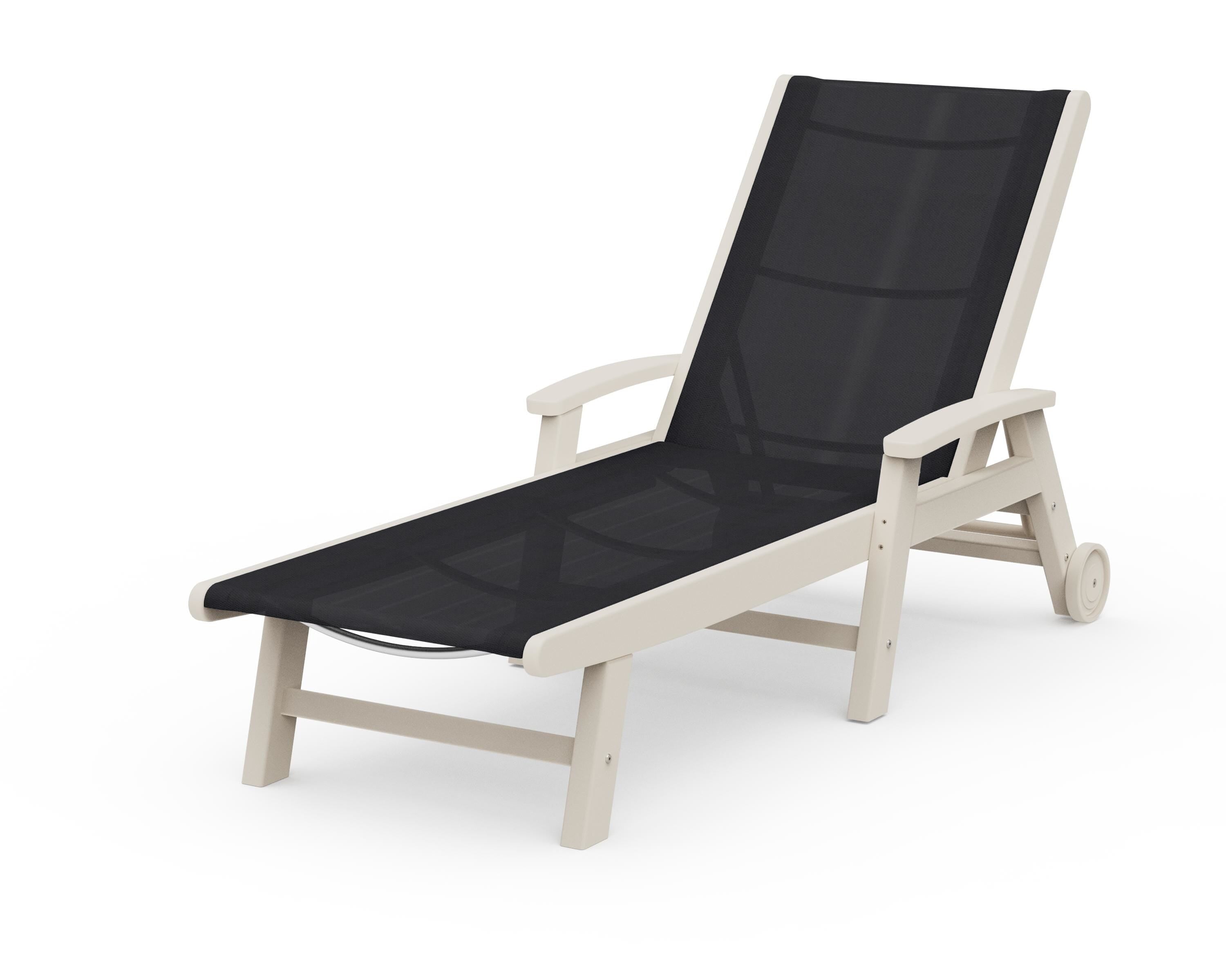 POLYWOOD® Coastal Chaise with Wheels in Sand / Black Sling