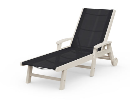 POLYWOOD® Coastal Chaise with Wheels in Sand / Black Sling