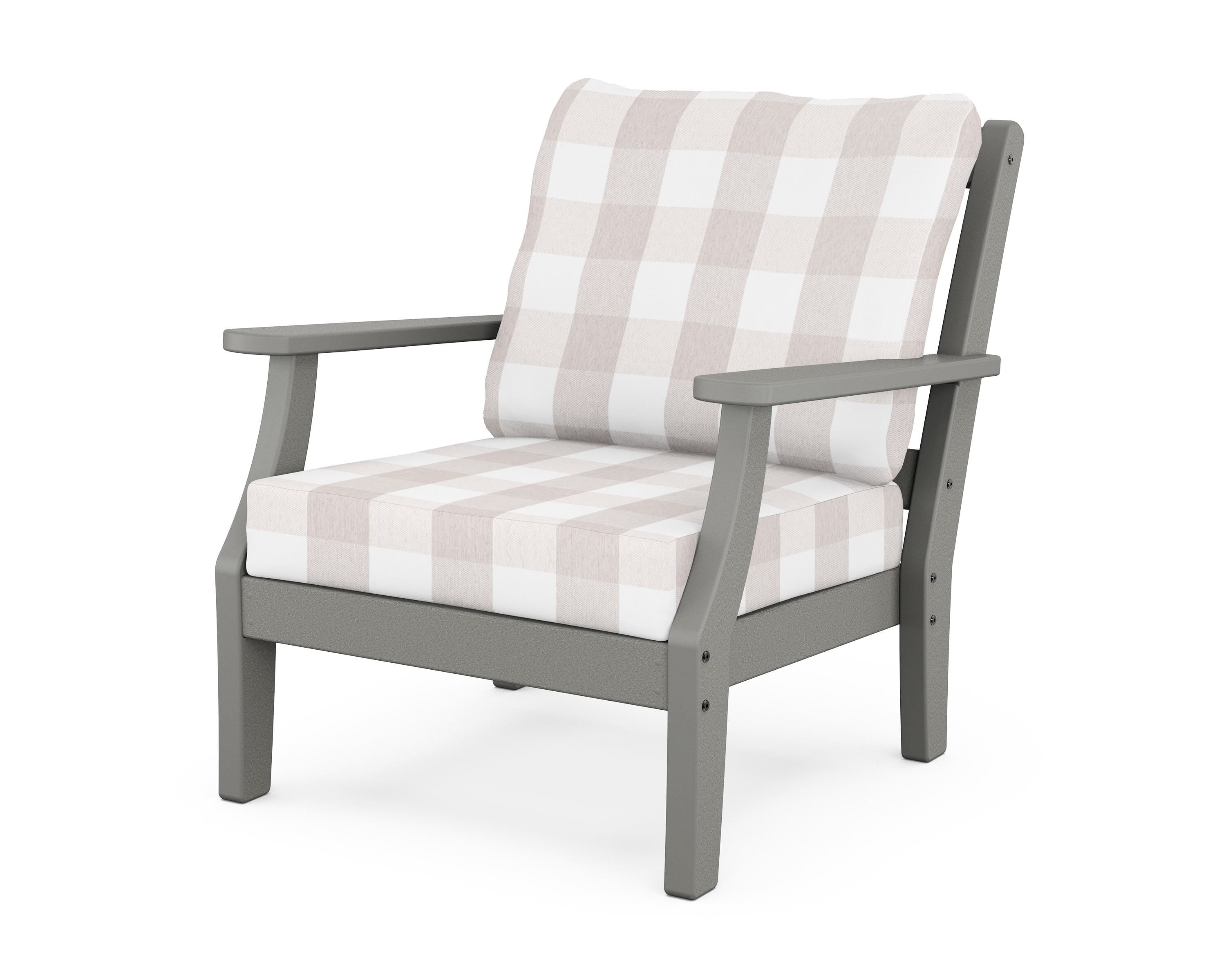 Martha Stewart by POLYWOOD® Chinoiserie Deep Seating Chair in Slate Grey / Buffalo Plaid Dune Burlap