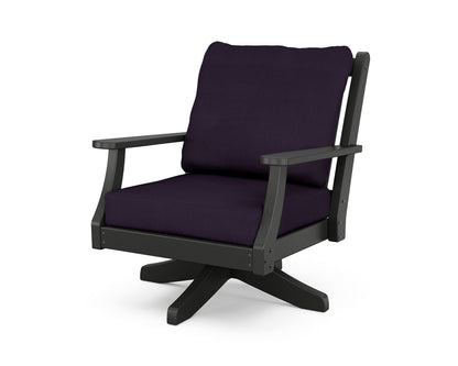 Country Living Wovendale Deep Seating Swivel Chair in Black / Navy Linen