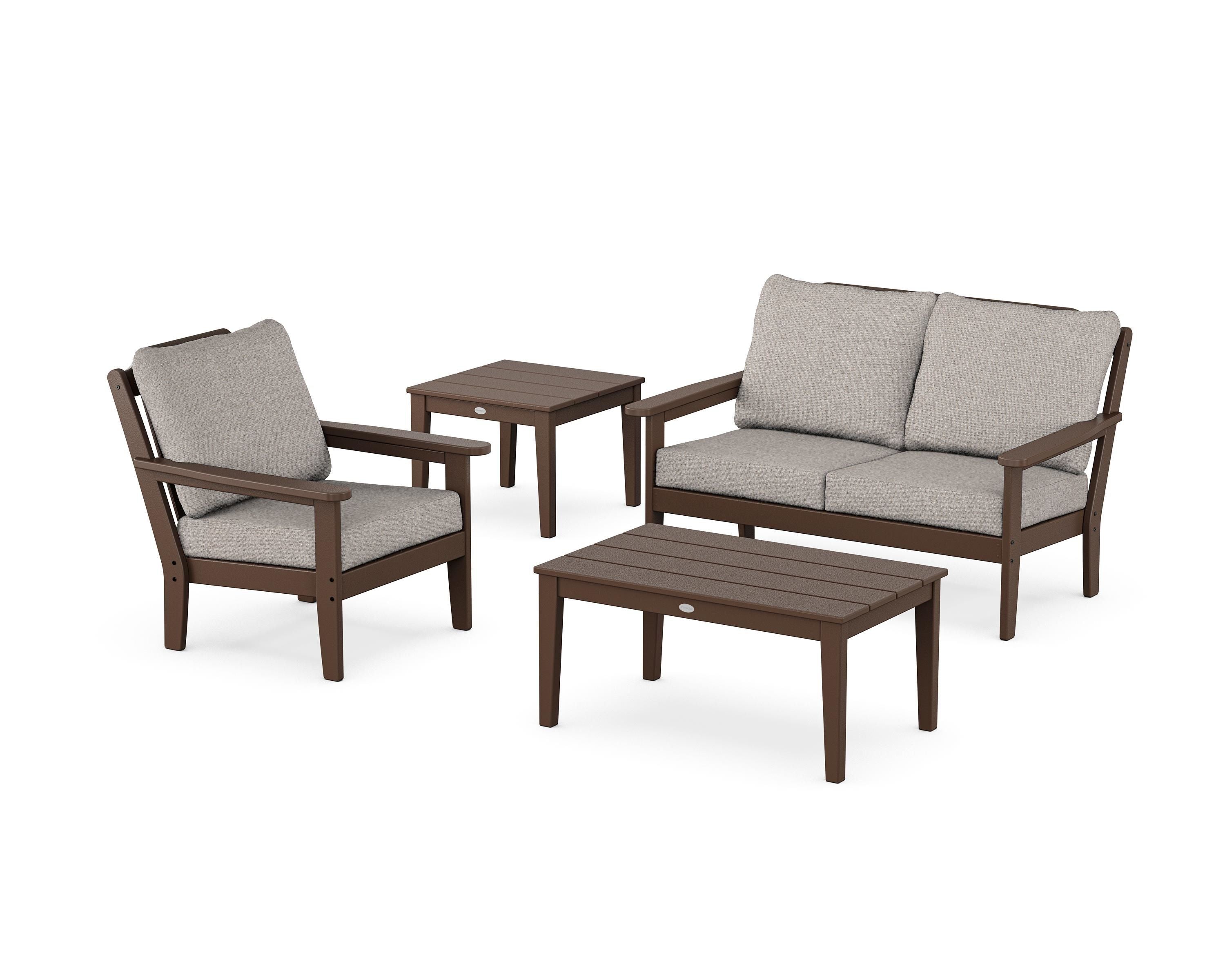 Country Living Wovendale 4-Piece Deep Seating Set in Mahogany / Weathered Tweed