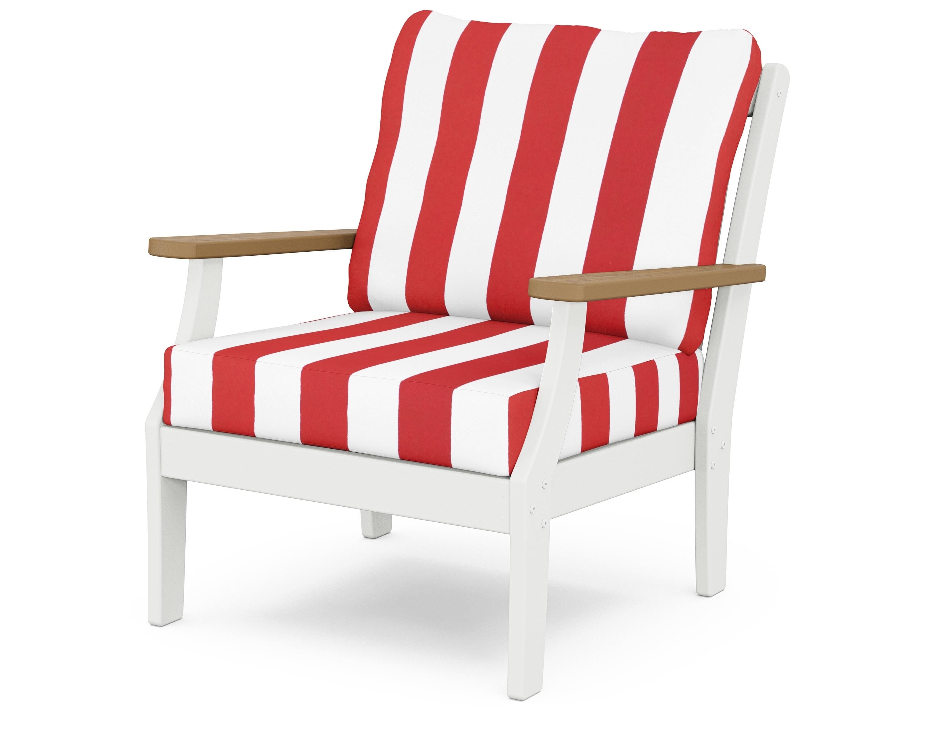 POLYWOOD® Braxton Deep Seating Chair in White / Natural / Cabana Stripe Crimson