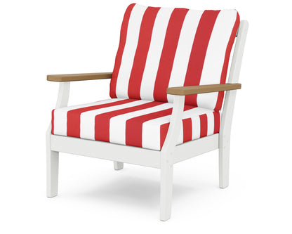 POLYWOOD® Braxton Deep Seating Chair in White / Natural / Cabana Stripe Crimson