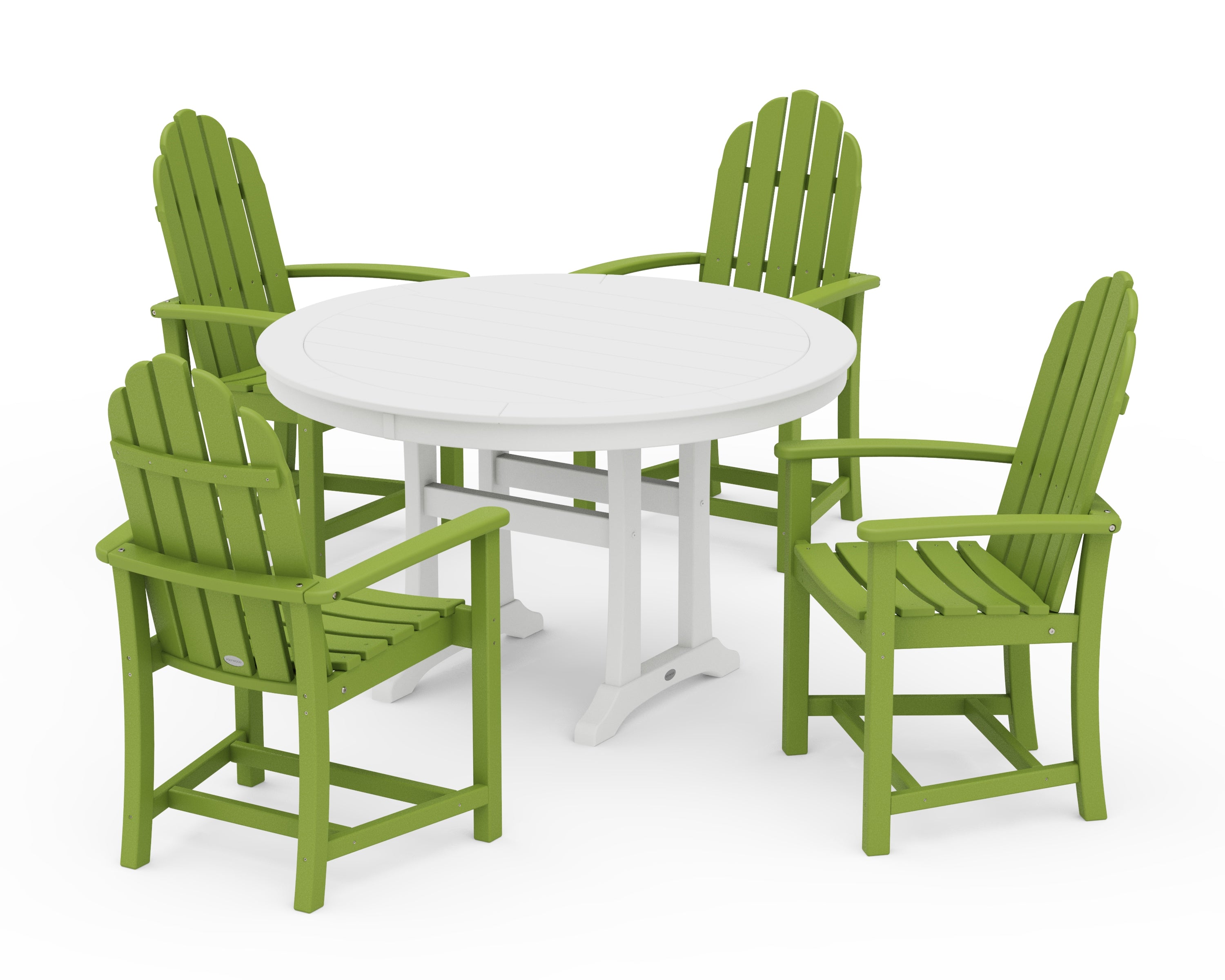 POLYWOOD® Classic Adirondack 5-Piece Round Dining Set with Trestle Legs in Lime / White