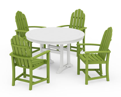 POLYWOOD® Classic Adirondack 5-Piece Round Dining Set with Trestle Legs in Lime / White