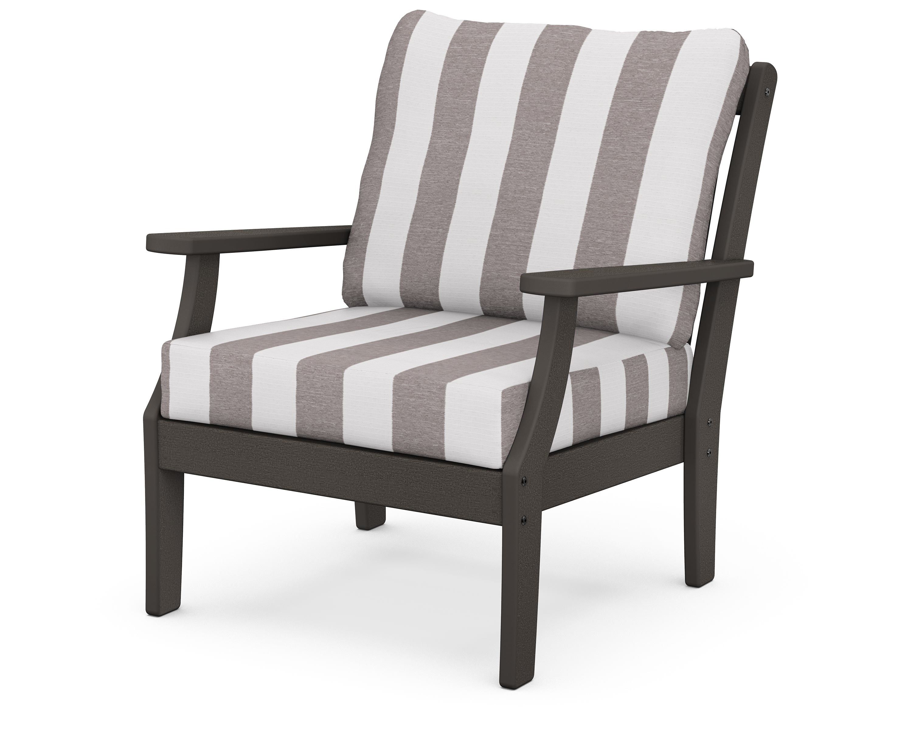 POLYWOOD® Braxton Deep Seating Chair in Vintage Coffee / Cabana Stripe Grey Mist