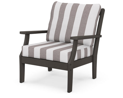 POLYWOOD® Braxton Deep Seating Chair in Vintage Coffee / Cabana Stripe Grey Mist
