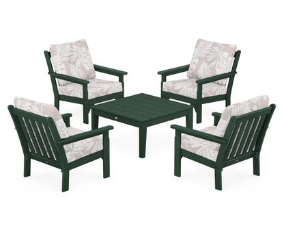 POLYWOOD® Vineyard 5-Piece Deep Seating Conversation Set in Green / Leaf Dune Burlap