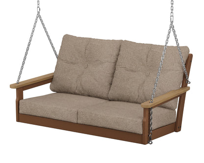 POLYWOOD® Vineyard Deep Seating Swing in Teak / Natural / Spiced Burlap