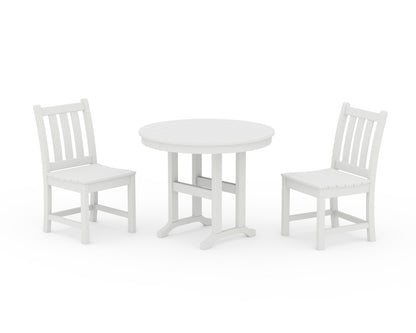 POLYWOOD® Traditional Garden Side Chair 3-Piece Round Dining Set in White