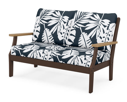 POLYWOOD® Braxton Deep Seating Loveseat in Mahogany / Natural / Leaf Marine Indigo