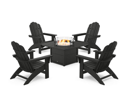POLYWOOD® 5-Piece Vineyard Grand Adirondack Conversation Set with Fire Pit Table in Black