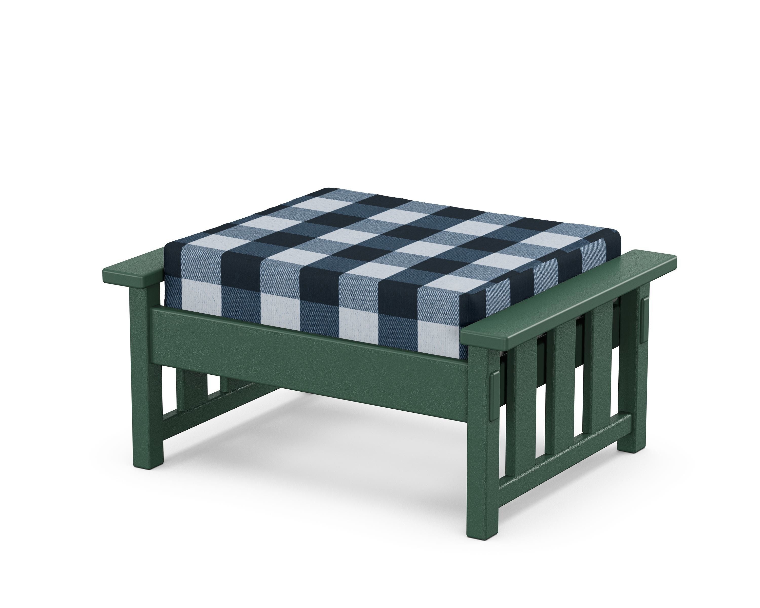 Martha Stewart by POLYWOOD® Acadia Deep Seating Ottoman in Green / Buffalo Plaid Marine Indigo