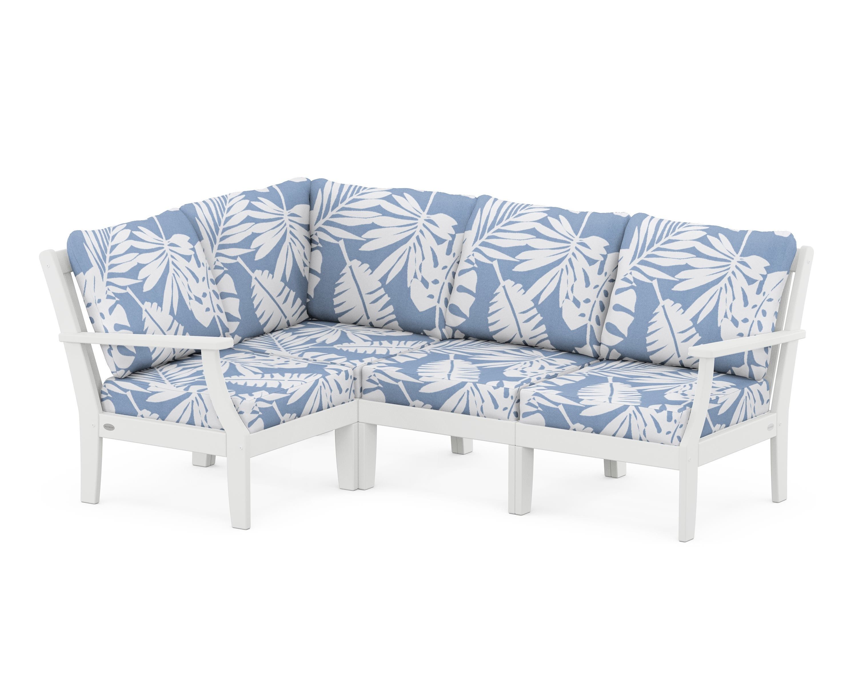 POLYWOOD® Braxton Modular 4-Piece Deep Seating Set in White / Leaf Sky Blue