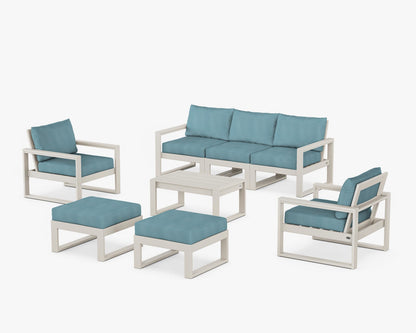 POLYWOOD® EDGE Sectional 8-Piece Lounge Sofa Set in Sand / Lattice Sky Blue
