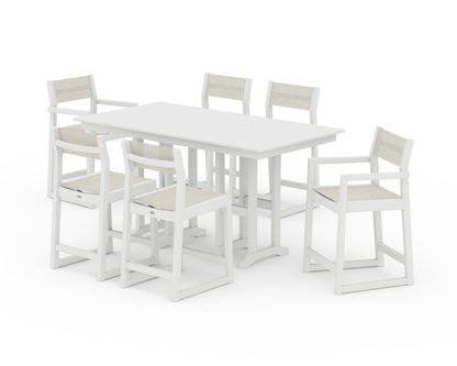 POLYWOOD® EDGE Sling 7-Piece Farmhouse Counter Set in White / Parchment Sling