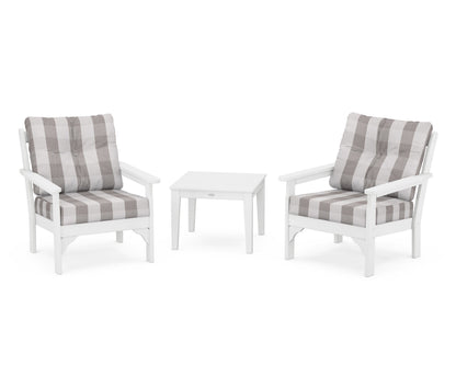 POLYWOOD® Vineyard 3-Piece Deep Seating Set in White / Buffalo Plaid Grey Mist