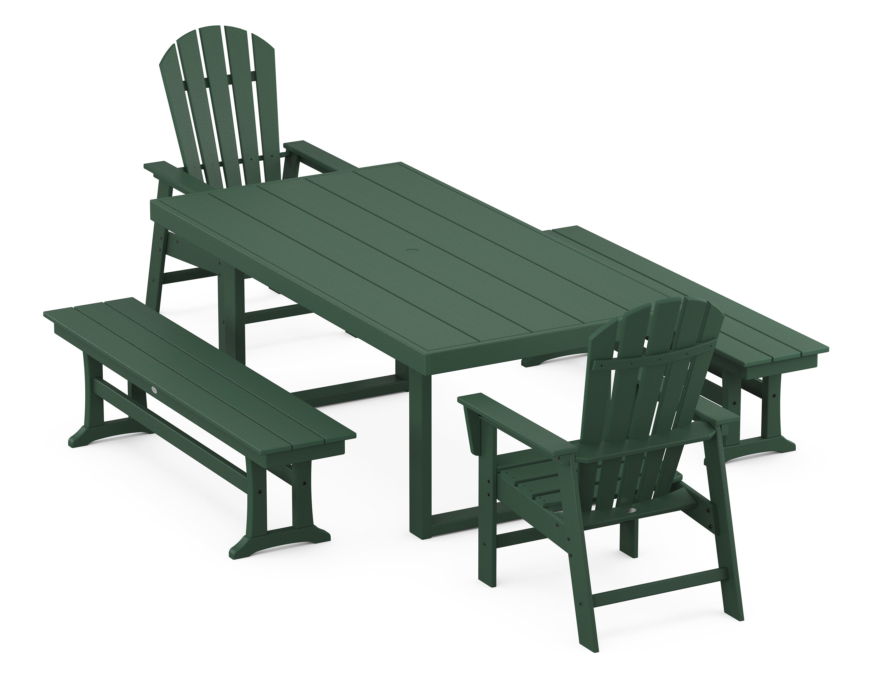 POLYWOOD® South Beach 5-Piece Dining Set with Benches in Green
