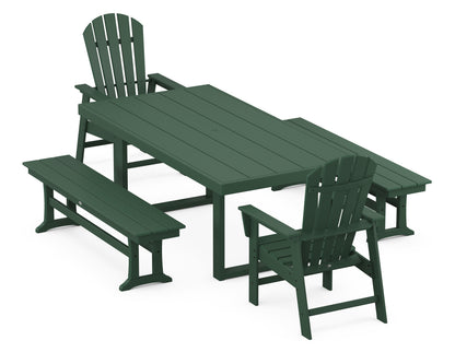 POLYWOOD® South Beach 5-Piece Dining Set with Benches in Green