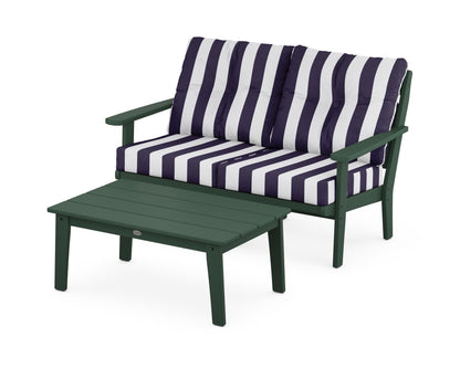 POLYWOOD® Lakeside 2-Piece Lounge Loveseat Set in Green / Cabana Stripe Navy