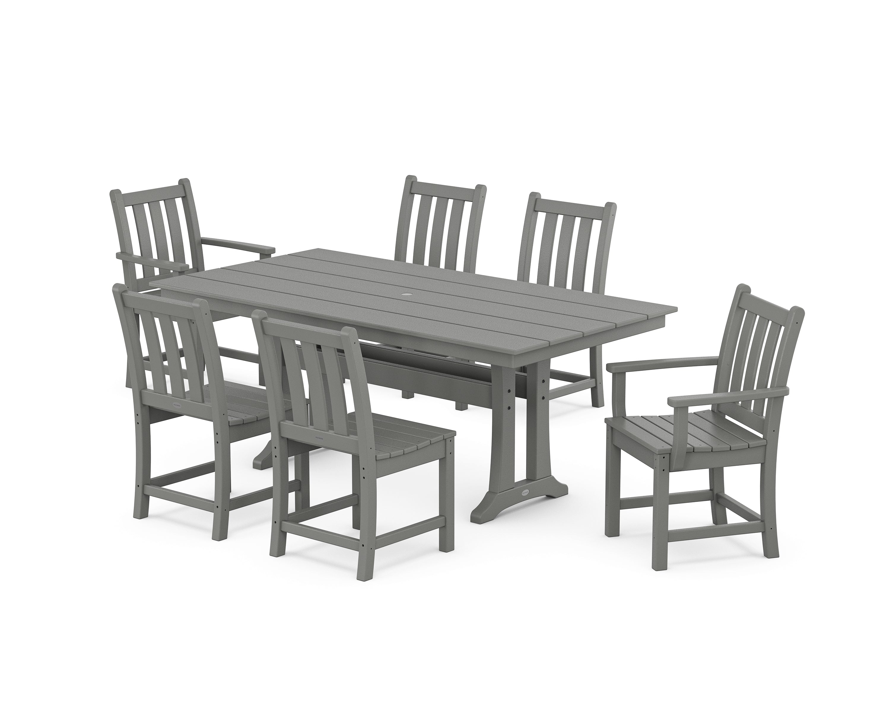 POLYWOOD® Traditional Garden 7-Piece Farmhouse Dining Set With Trestle Legs in Slate Grey