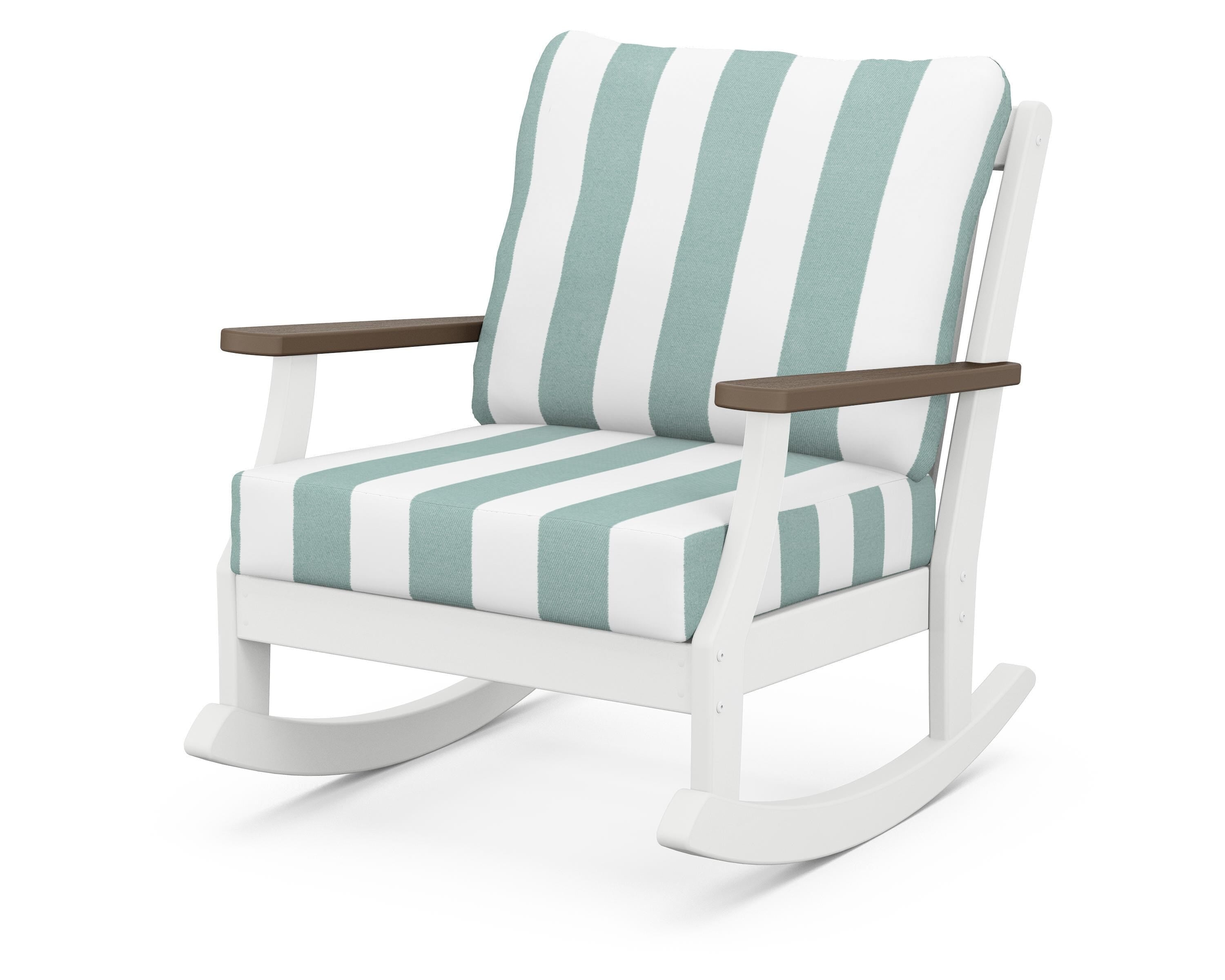 POLYWOOD® Braxton Deep Seating Rocking Chair in White / Kona / Cabana Stripe Glacier Spa