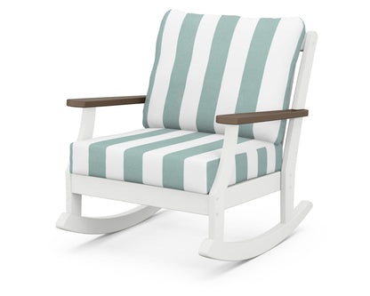 POLYWOOD® Braxton Deep Seating Rocking Chair in White / Kona / Cabana Stripe Glacier Spa