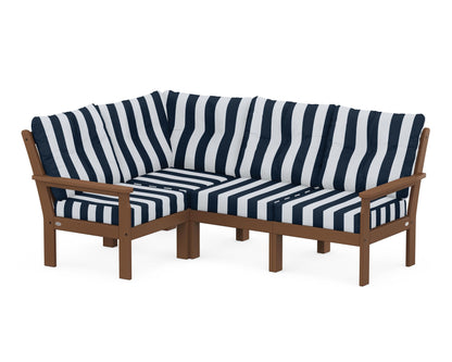 POLYWOOD® Vineyard 4-Piece Sectional in Teak / Cabana Stripe Marine Indigo