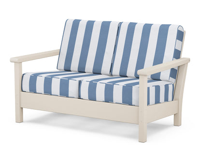 POLYWOOD® Harbour Deep Seating Loveseat in Sand / Cabana Stripe Sky Blue