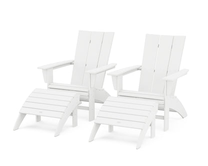 POLYWOOD® Modern Curveback Adirondack Chair 4-Piece Set with Ottomans in White