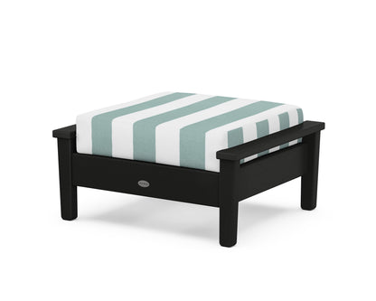 POLYWOOD® Prescott Deep Seating Ottoman in Black / Cabana Stripe Glacier Spa