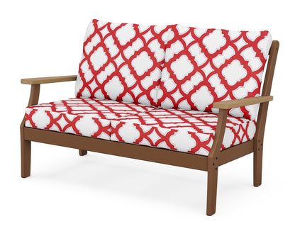 POLYWOOD® Braxton Deep Seating Loveseat in Teak / Natural / Trellis Crimson